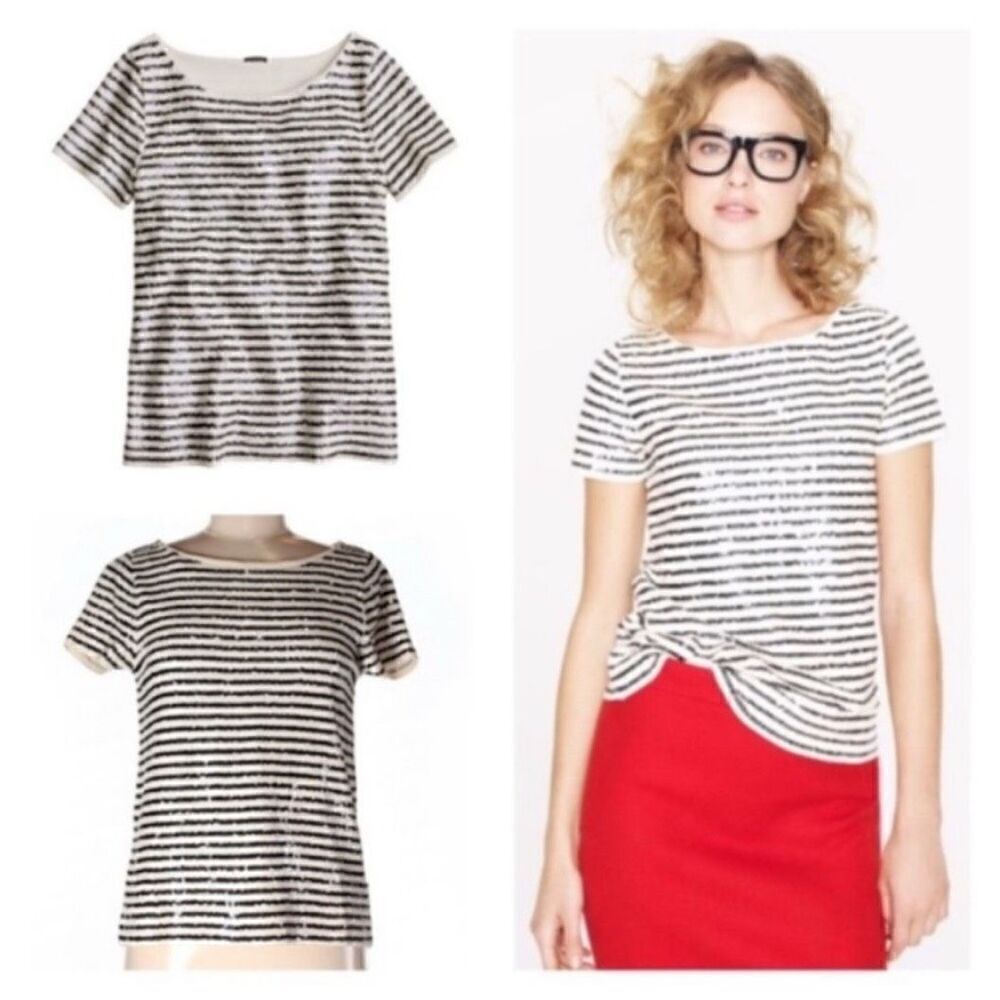 J CREW | black & white sequin short sleeve top XS